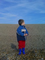 My son, at the age of four, on Chesil - the same age as Seth in 'Follow Me, Follow You'.